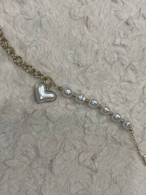 Gold Heart Pearl Charm Bracelet Gold Plated LFB-0015